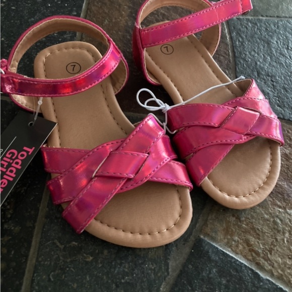 NWT Pink Shimmer Glam Toddler Girl's Strappy Sandals Size 7 - Picture 2 of 5